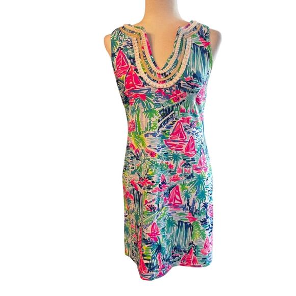 LILY PULITZER Pink Sailboat Print Shift Dress Size Small - Picture 1 of 8